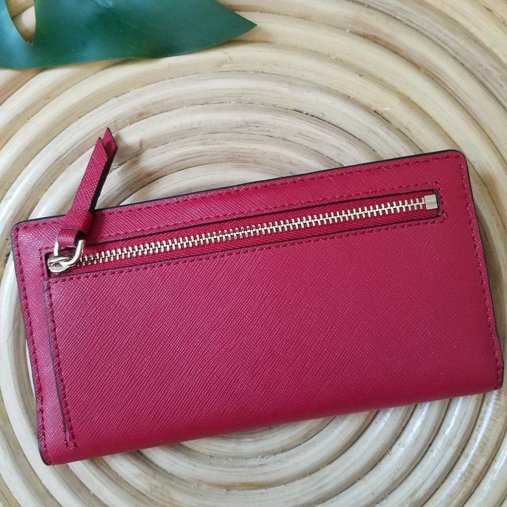 Kate Spade Large Slim Bifold Wallet Rosso Red - Picture 4 of 7